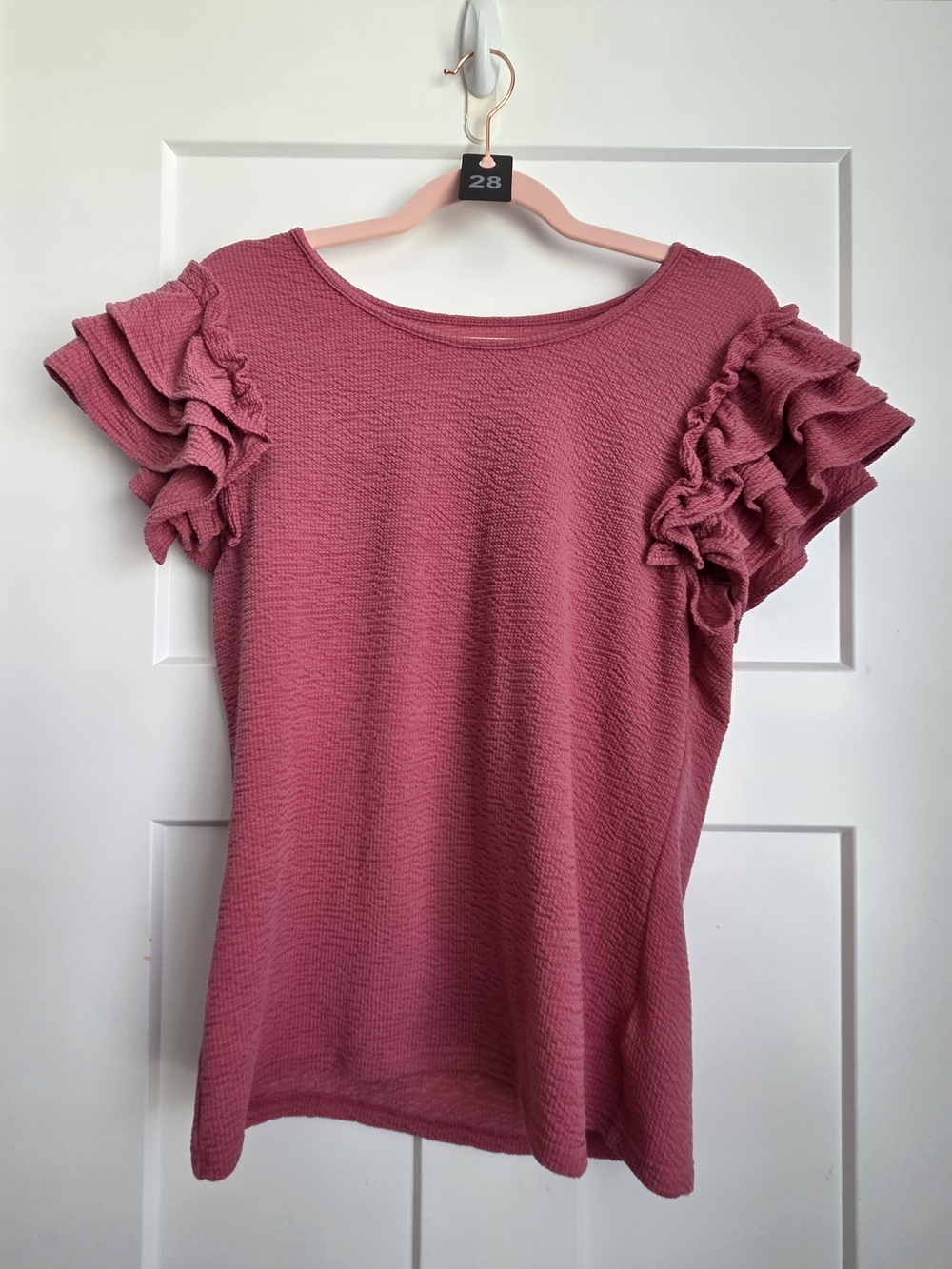 0032.  Women’s Ruffle Sleeve Top in Dusty Rose